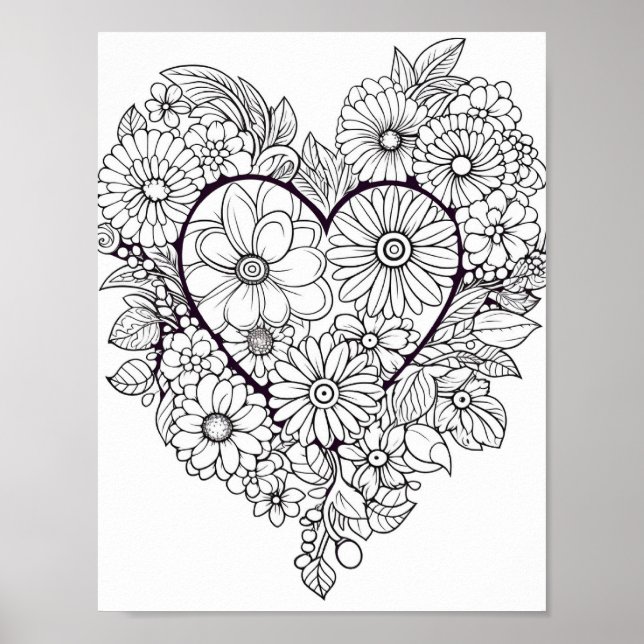 Floral Heart Coloring Poster (Front)