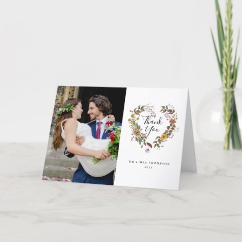 Floral Heart Country Wedding Photo Thank You