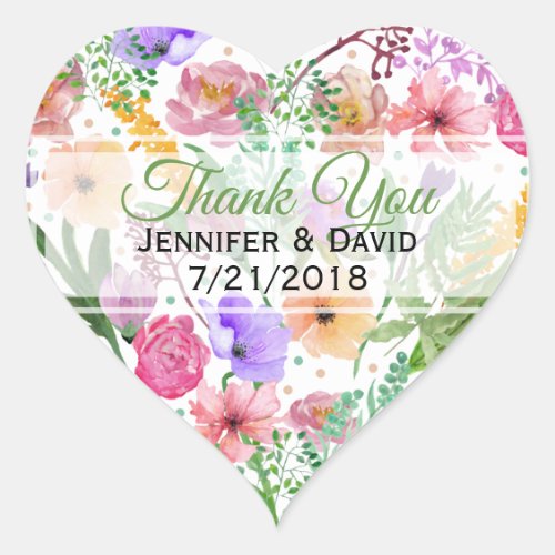 Floral Heart Custom Wedding Favor Sticker