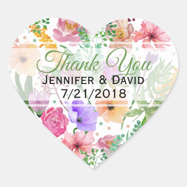 Floral Heart Custom Wedding Favor Sticker (Front)