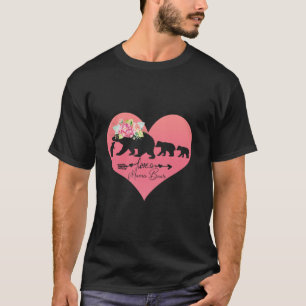 Floral Heart Dark Pink Mama Bear three Cubs for Mo T-Shirt