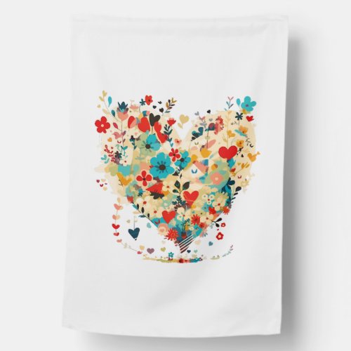 Floral Heart Design Made of Hearts and Flowers House Flag