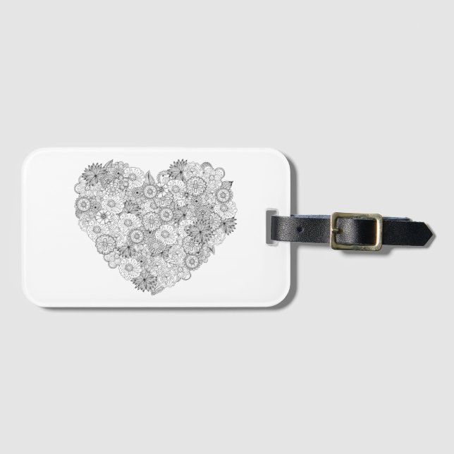 Floral Heart Doodle Luggage Tag (Front Horizontal)