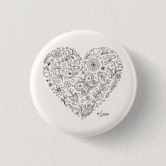 Floral Heart Doodle Romantic Botanical Line Art Button