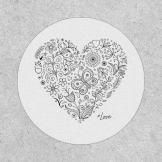 Floral Heart Doodle Romantic Botanical Line Art Patch