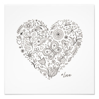 Floral Heart Doodle Romantic Botanical Line Art Photo Print