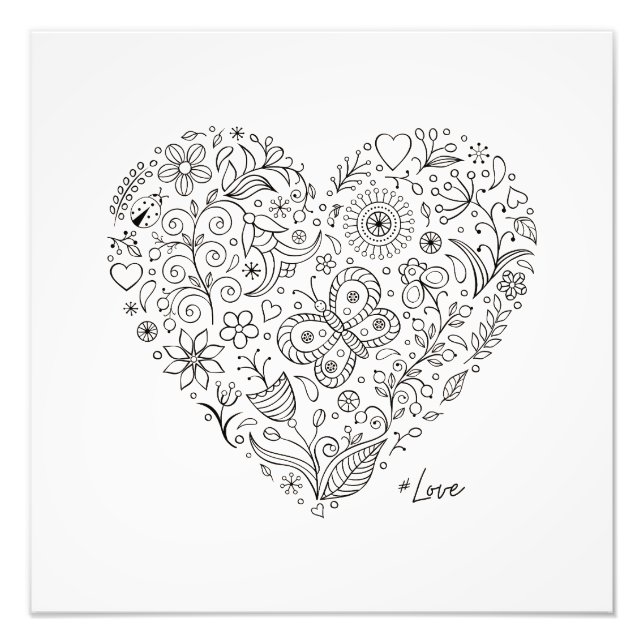 Floral Heart Doodle Romantic Botanical Line Art Photo Print (Front)