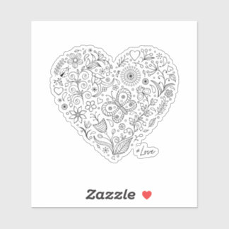 Floral Heart Doodle Romantic Botanical Line Art Sticker