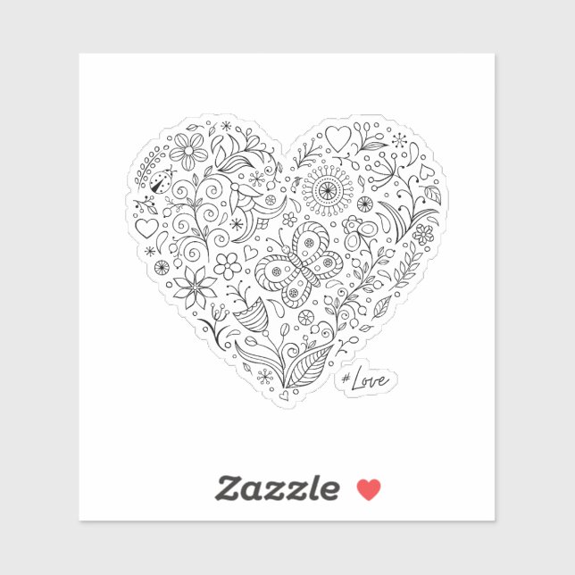 Floral Heart Doodle Romantic Botanical Line Art Sticker (Sheet)