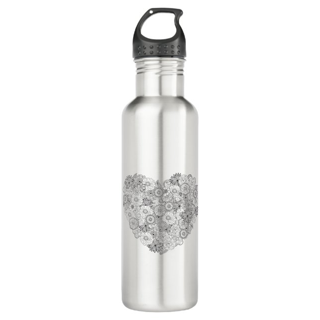 Floral Heart Doodle Water Bottle (Front)