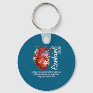 Floral Heart Ezekiel 36 26 Design Keychain