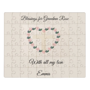 Floral Heart Faith Blessing for Beloved Grandma Jigsaw Puzzle