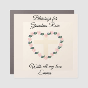 Floral Heart Faith Blessing for Cherished Grandma Car Magnet