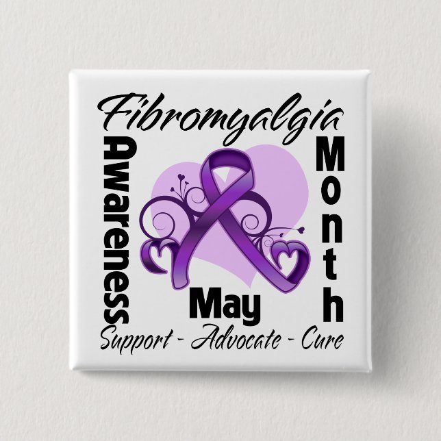 Floral Heart - Fibromyalgia Awareness Month Button (Front)