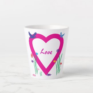 Floral Heart Flowers Birds Love Latte Mug