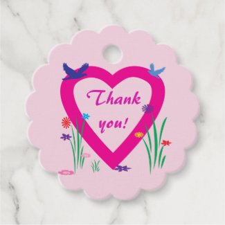 Floral Heart Flowers Birds Thank You Favor Tags