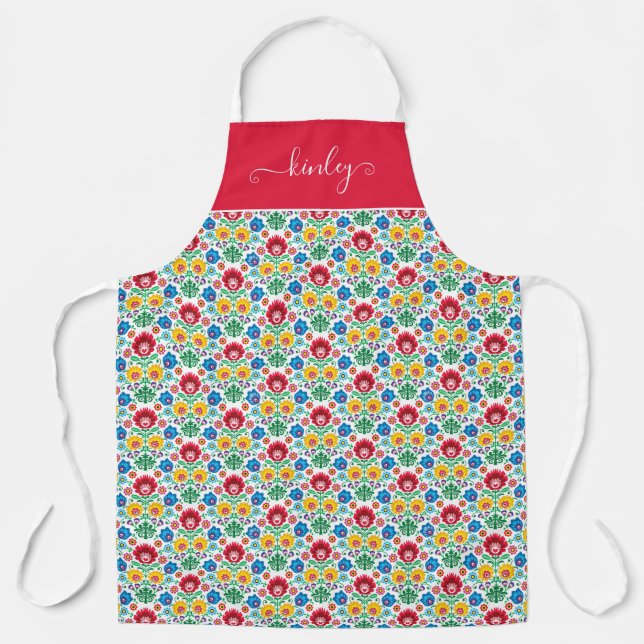 Floral Heart Folk Art Pattern Apron (Front)