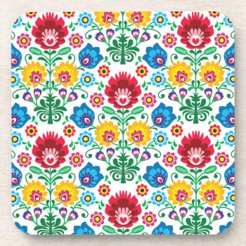 Floral Heart Folk Art Pattern Beverage Coaster by trendzilla at Zazzle