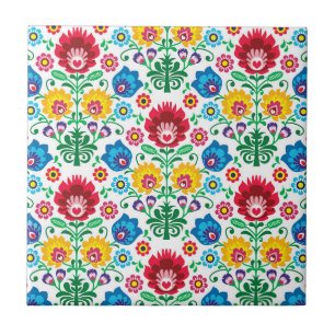 Floral Heart Folk Art Pattern Ceramic Tile