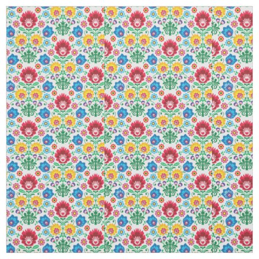 Floral Heart Folk Art Pattern Fabric