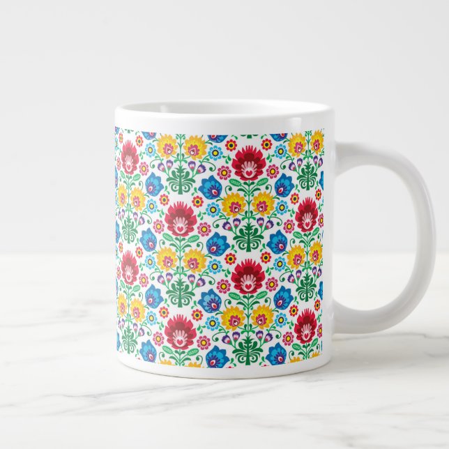 Floral Heart Folk Art Pattern Giant Coffee Mug (Right)