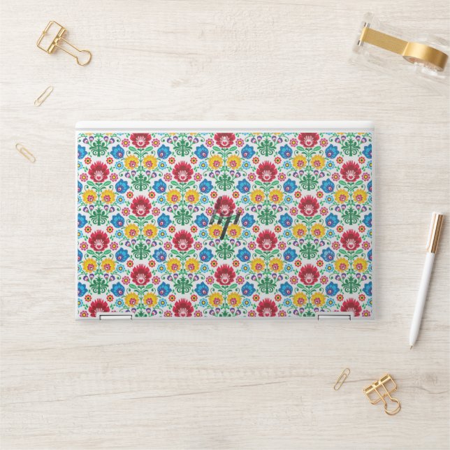Floral Heart Folk Art Pattern HP Laptop Skin (Desk)
