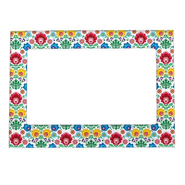 Floral Heart Folk Art Pattern Magnetic Frame (Front)