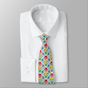 Floral Heart Folk Art Pattern Neck Tie