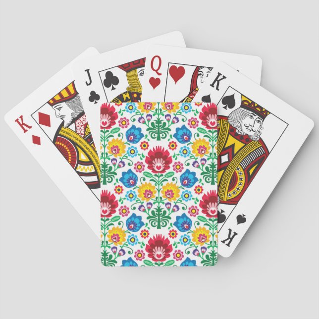 Floral Heart Folk Art Pattern Poker Cards (Back)