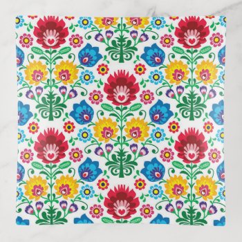 Floral Heart Folk Art Pattern Trinket Tray by trendzilla at Zazzle