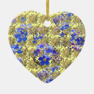 Floral Heart Forget me Not & Primula Ceramic Ornament