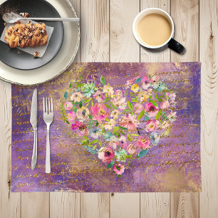 Floral Heart Gold Antique Handwriting Placemat