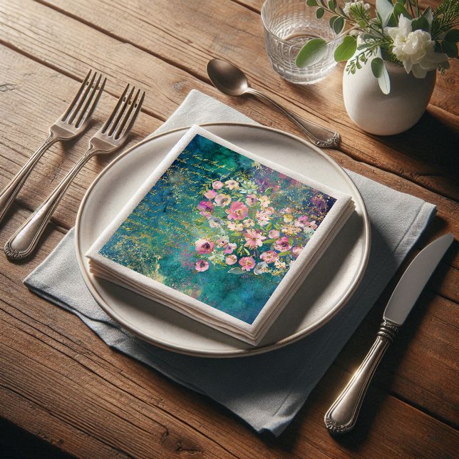 Floral Heart Gold Romantic Handwriting Decoupage Napkins (Creator Uploaded)