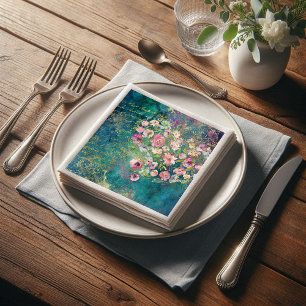 Floral Heart Gold Romantic Handwriting Decoupage Paper Dinner Napkins