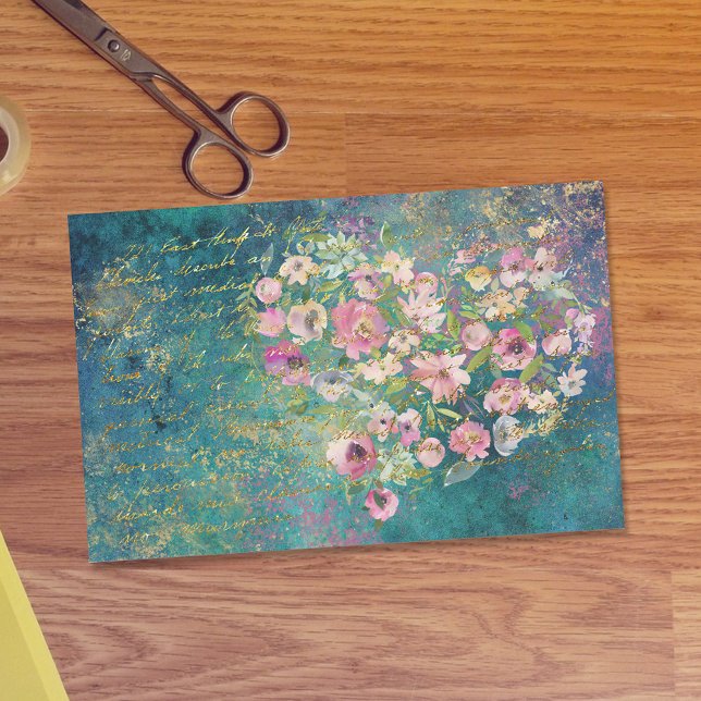 Floral Heart Gold Romantic Handwriting Decoupage Tissue Paper (Creator Uploaded)