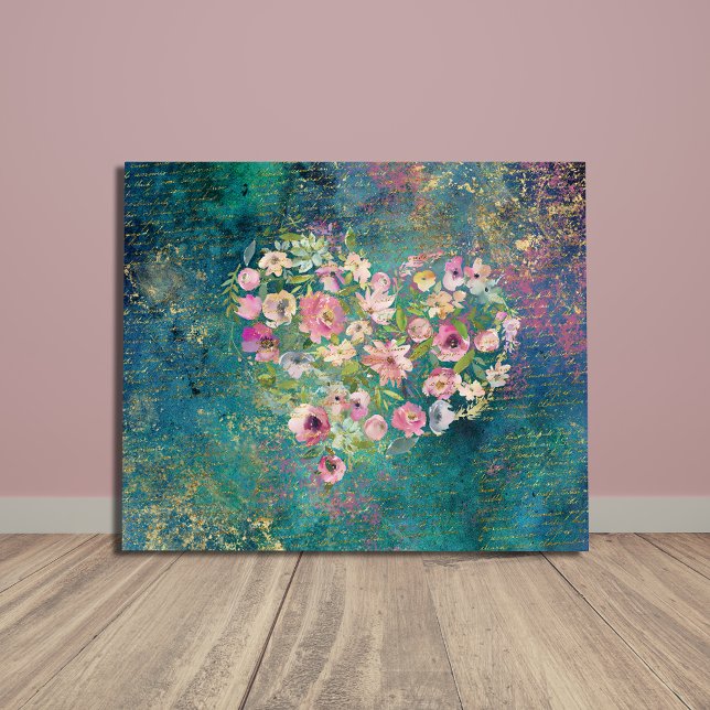 Floral Heart Gold Romantic Handwriting Faux Canvas Print (Creator Uploaded)
