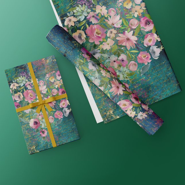 Floral Heart Gold Romantic Handwriting  Wrapping Paper (Creator Uploaded)