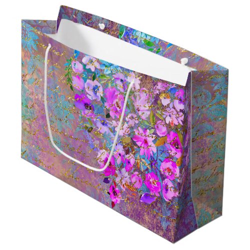 Floral Heart Gold Vintage Handwriting Large Gift Bag