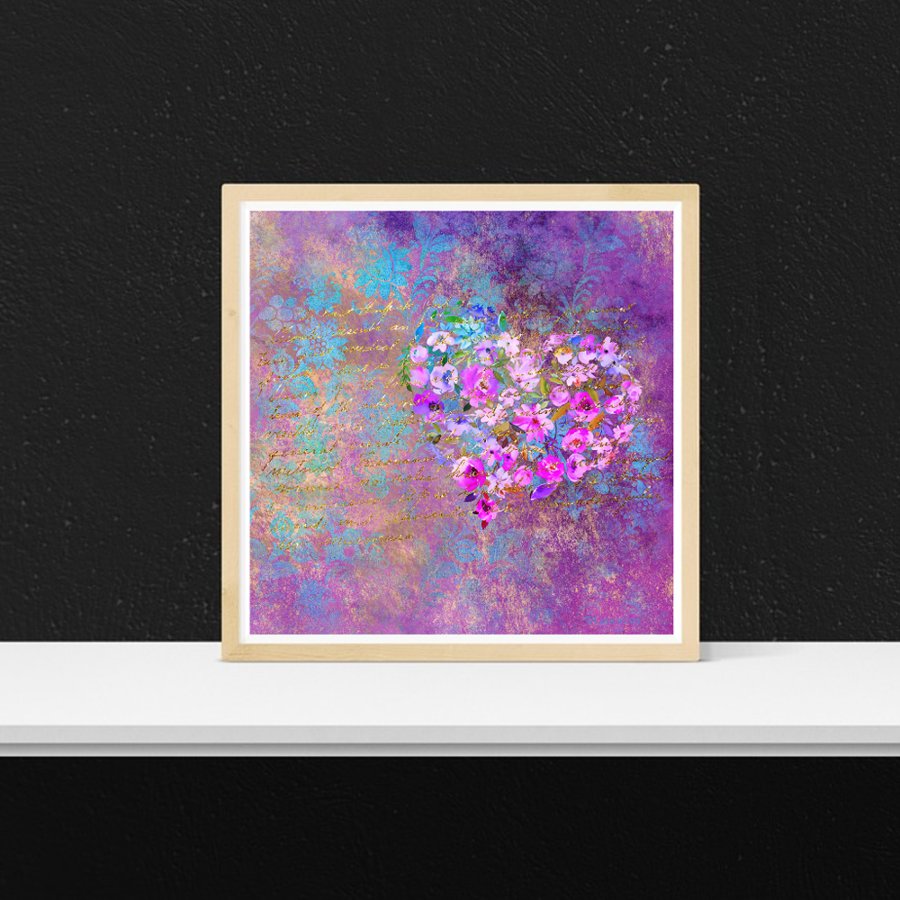 Floral Heart Gold Vintage Handwriting Poster