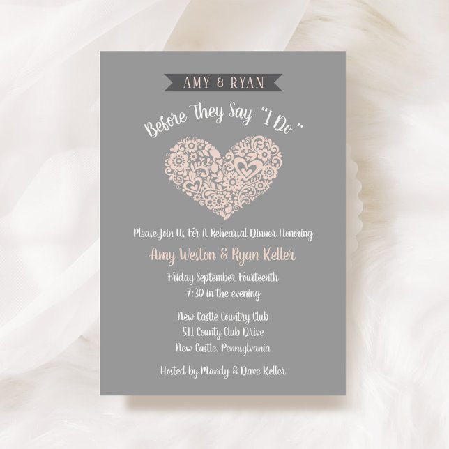 Floral Heart Gray Blush Rehearsal Dinner (Creator Uploaded)