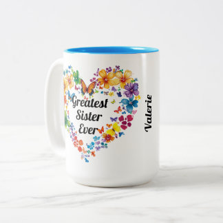 Floral Heart “Greatest Sister Ever” with Poem Two-Tone Coffee Mug