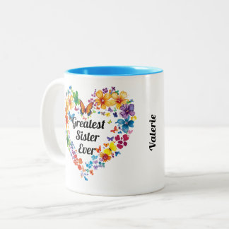 Floral Heart “Greatest Sister Ever” with Poem Two- Two-Tone Coffee Mug