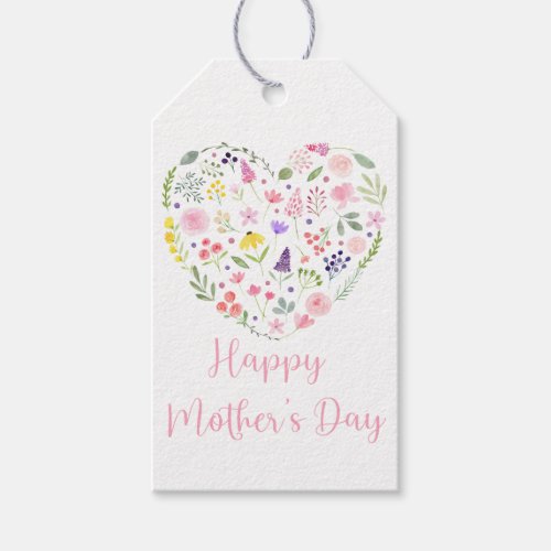 Floral Heart Happy Mothers Day Gift Tags