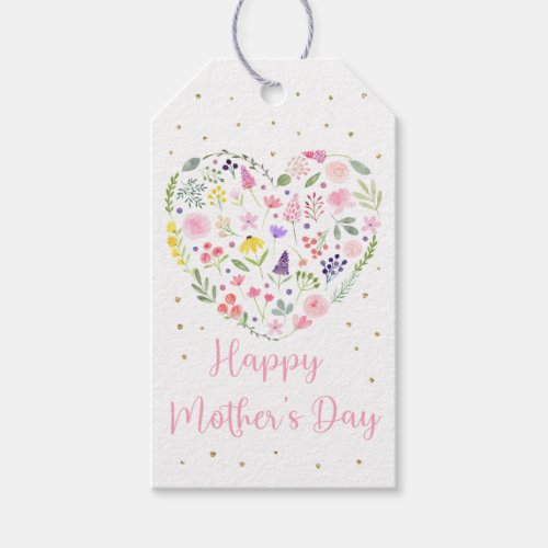 Floral Heart Happy Mothers Day Gift Tags