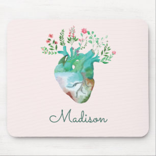Floral Heart Health Pretty Anatomy Personalized Mouse Pad
