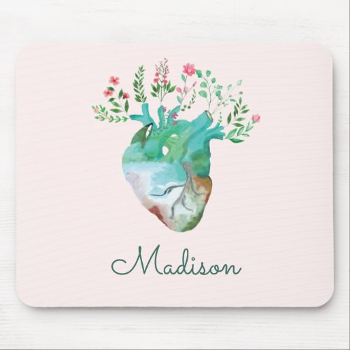 Floral Heart Health Pretty Anatomy Personalized Mouse Pad