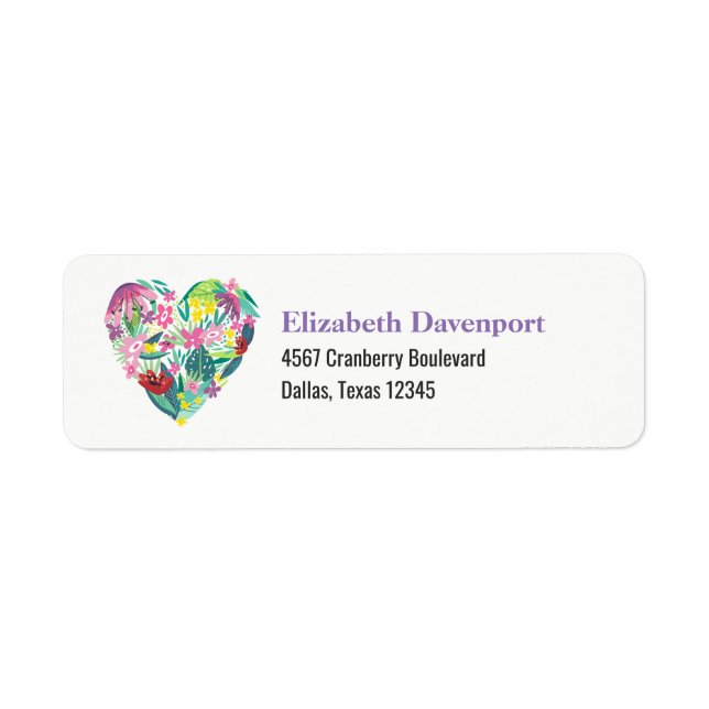 Floral Heart Illustration in Pink and Green Label (Front)