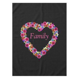 Floral Heart in Black Family Personalized Tablecloth
