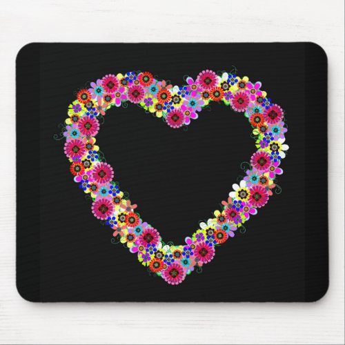Floral Heart in Black Mouse Pad