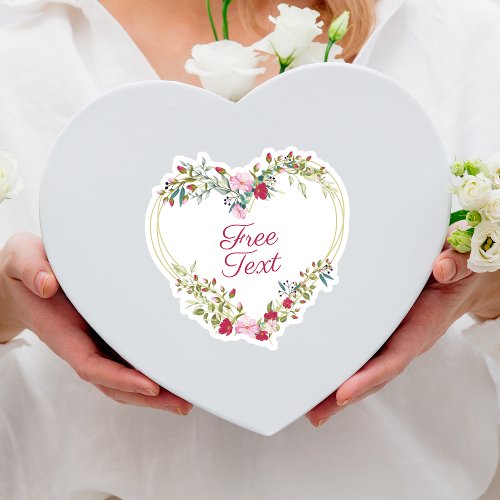 Floral Heart in Pink and Red Shades Custom Text Sticker